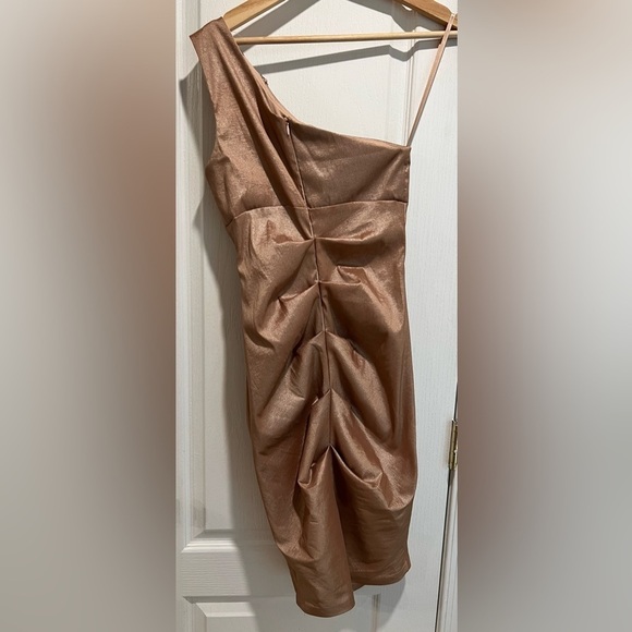 Cache blush pink champagne beaded one shoulder ruched mini dress size 2 - Picture 2 of 6